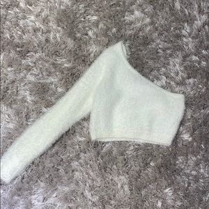 One shoulder cropped white top